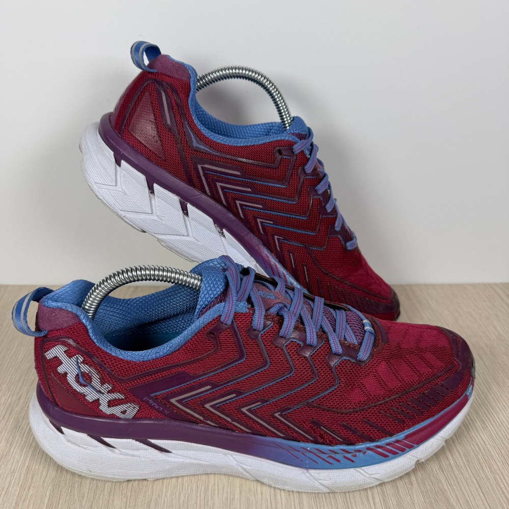 Hoka One One Clifton 4 Womens Running Shoes Red Blue 1016724 CJPP Size 9.5